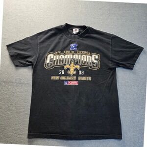 New Orleans Saints NFL Team Apparel T-Shirt Men L Black 2009 NFC South Champions